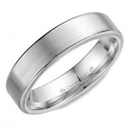 Wedding Band In White Gold With Brushed Center And Polished Edges