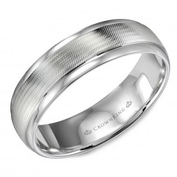 White Gold Wedding Band With Textured Center And Polished Edges