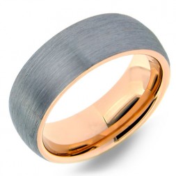 Brushed tungsten ring with rose gold inside & edges.