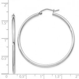 Sterling Silver Rhodium-Plated 2mm Round Hoop Earrings.