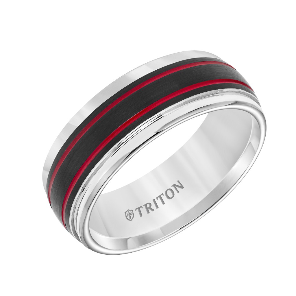 8Mm White & Red Stripe Wedding Wedding Band