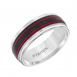 8Mm White & Red Stripe Wedding Wedding Band