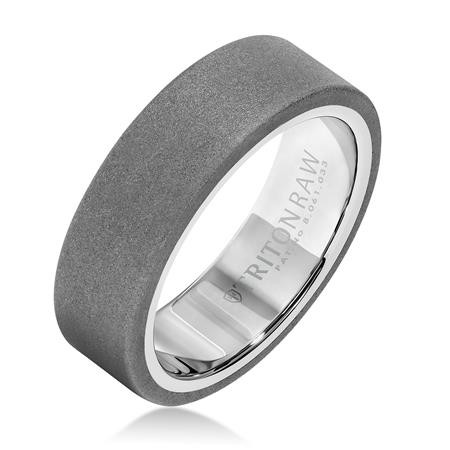 9Mm 'Tungsten Raw' White Tungsten  Wedding Band