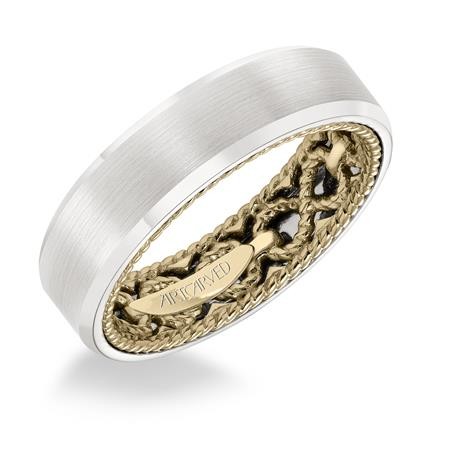 6Mm  Width Two Tone Man'S Carved Wedding Wedding Band