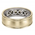 Men's Wedding Band With Infinity Pattern With Rope Edge Inside And Dome Profile With Milgrain Detail And Dome Edge. Available In Multiple White, Yellow And Rose Gold Color Combinations.