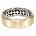 Men's Wedding Band With Diamond Pattern And Rope Edge Inside And Flat Profile With Bevel Edge. Available In Multiple White, Yellow And Rose Gold Color Combinations.