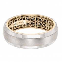 Men's Wedding Band With Geometric Pattern, Satin Finish And Dome Profile And Round Edges