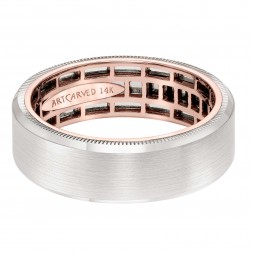 Men's Wedding Band With Rectangular Geometric Pattern, Satin Finish And Flat Profile With Coin Edges