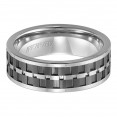 Comfort Fit Tungsten Carbide And Black Ceramic Wedding Band With Modern Matrix Design