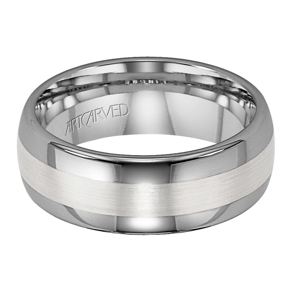 Comfort Fit Tungsten Carbide Wedding Band With Sterling Silver Center Domed Profile And Rounded Edges