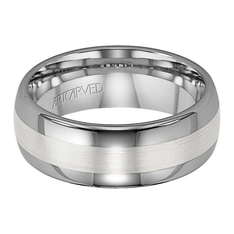 Comfort Fit Tungsten Carbide Wedding Band With Sterling Silver Center Domed Profile And Rounded Edges