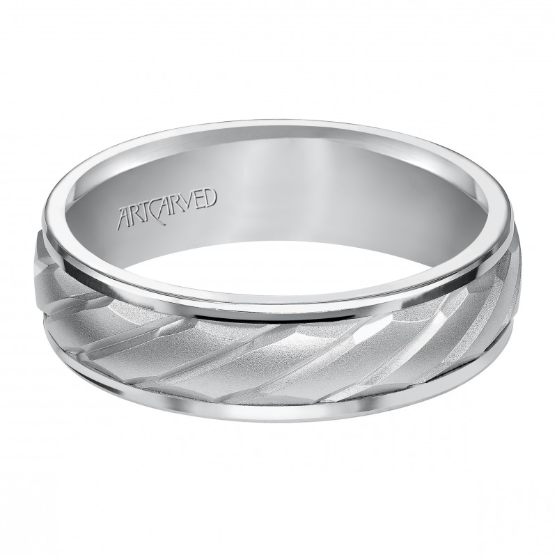 Wedding Band With Mate Finish And A Rope Designs In The Center