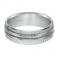 Wedding Band With Diagonal Textural Mate Finish And Two Ridges In The Center
