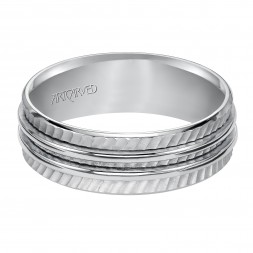 Wedding Band With Diagonal Textural Mate Finish And Two Ridges In The Center