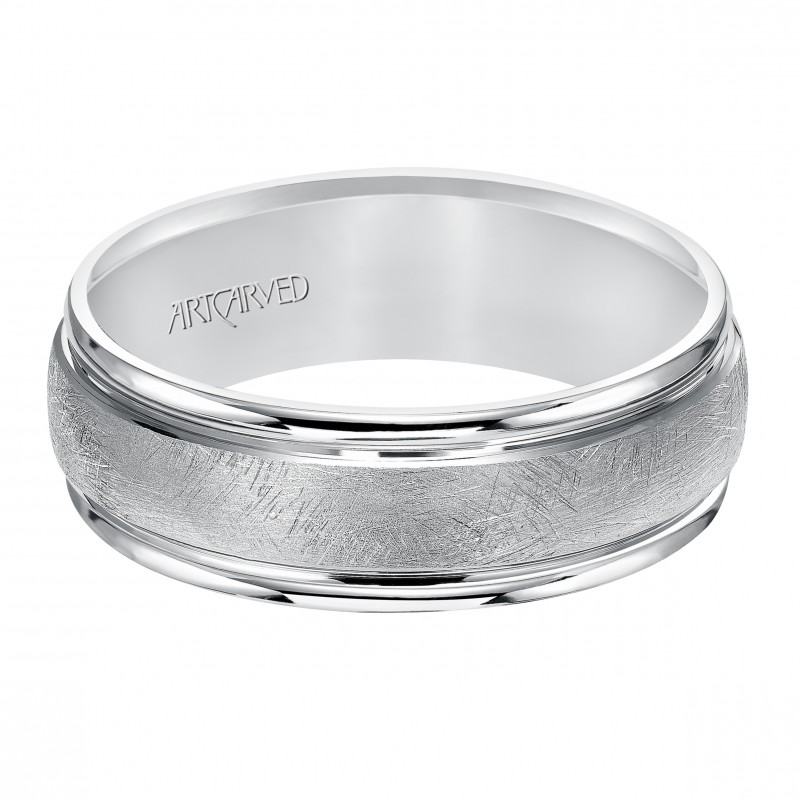 Domed Crystalline Finished Flat Edges Comfort Fit Wedding Band