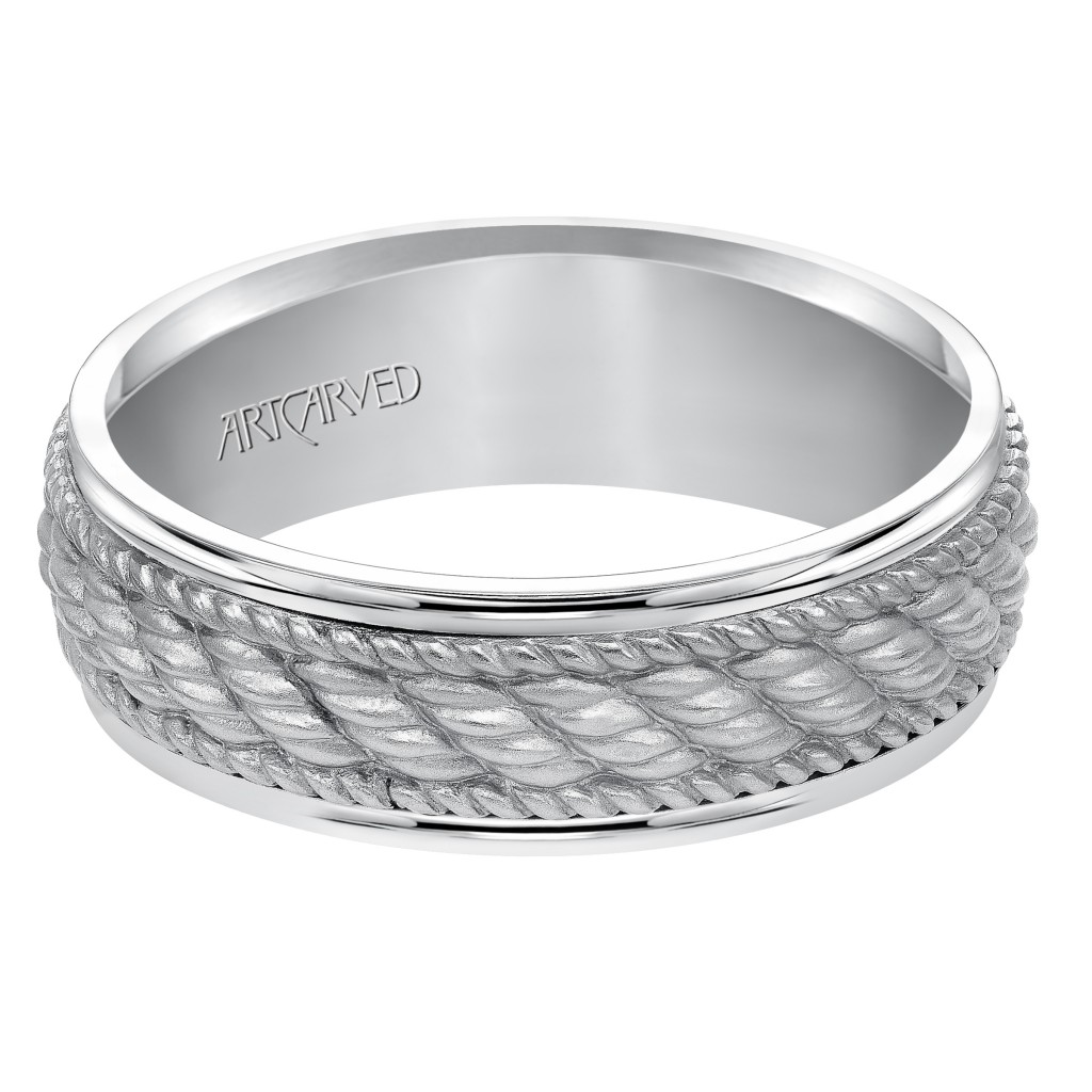 Wedding Band Consisting Of A Woven Center Motif And Flat Bright Rims