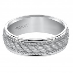 Wedding Band Consisting Of A Woven Center Motif And Flat Bright Rims