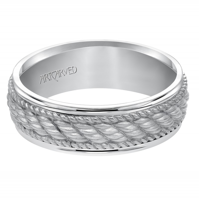 Wedding Band Consisting Of A Woven Center Motif And Flat Bright Rims