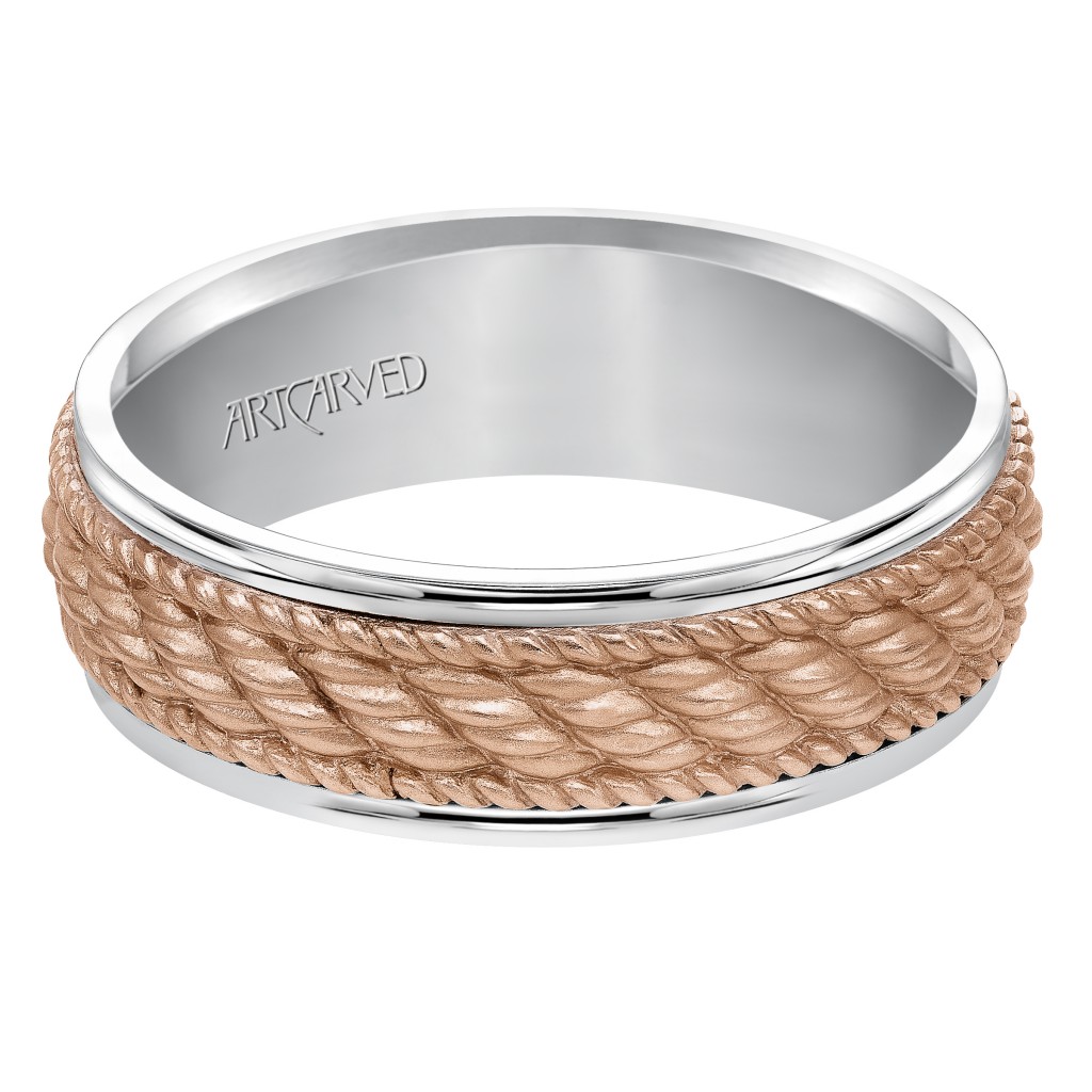 Wedding Band Consisting Of A Woven Center Motif And Flat Bright Rims