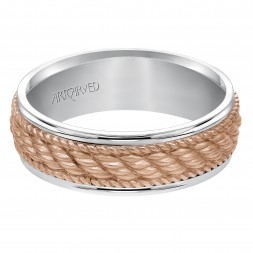 Wedding Band Consisting Of A Woven Center Motif And Flat Bright Rims
