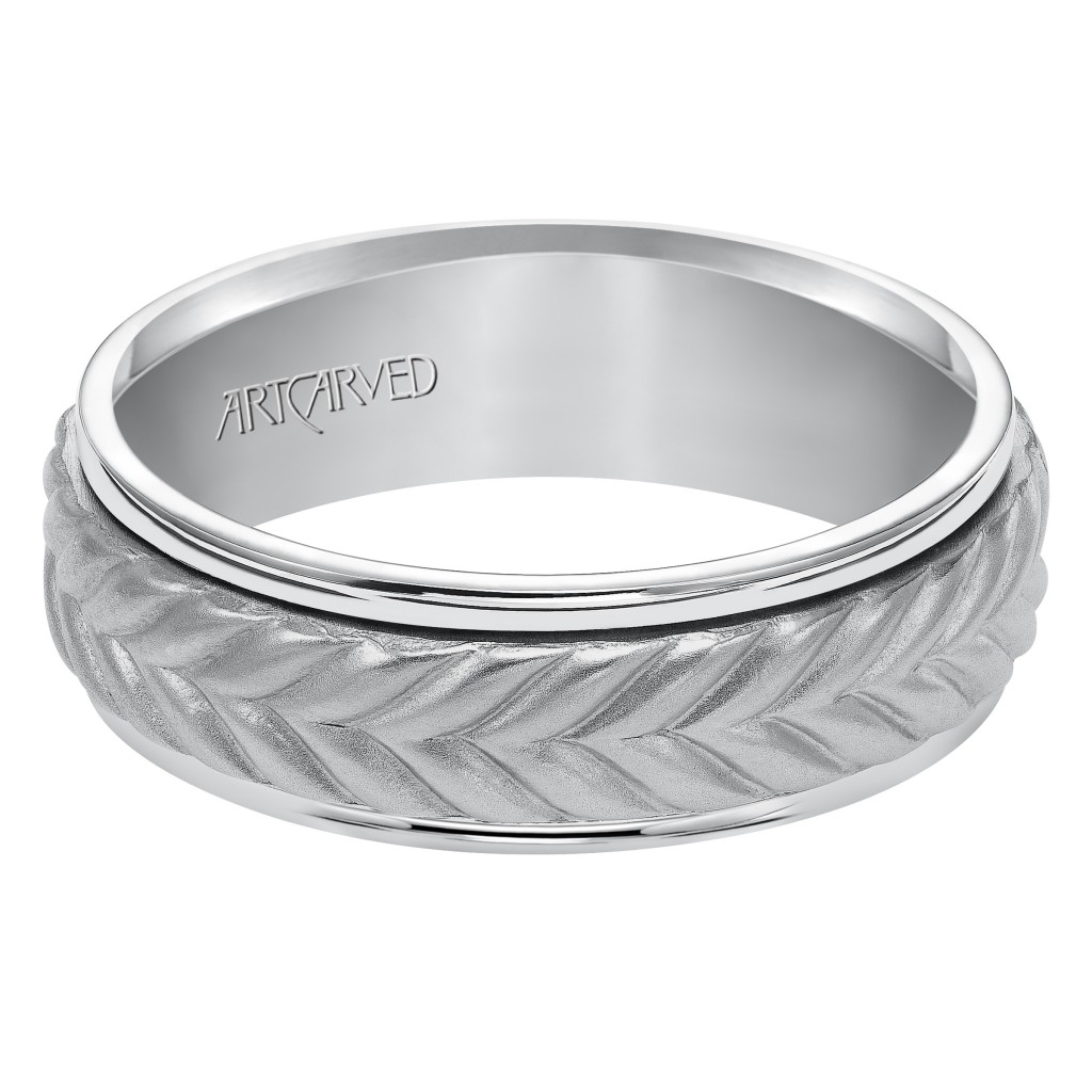 Wedding Band Consisting Of A Woven Center Motif And Flat Bright Rims