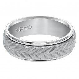 Wedding Band Consisting Of A Woven Center Motif And Flat Bright Rims