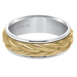 Wedding Band Consisting Of A Rope Center Motif And Flat Bright Rims