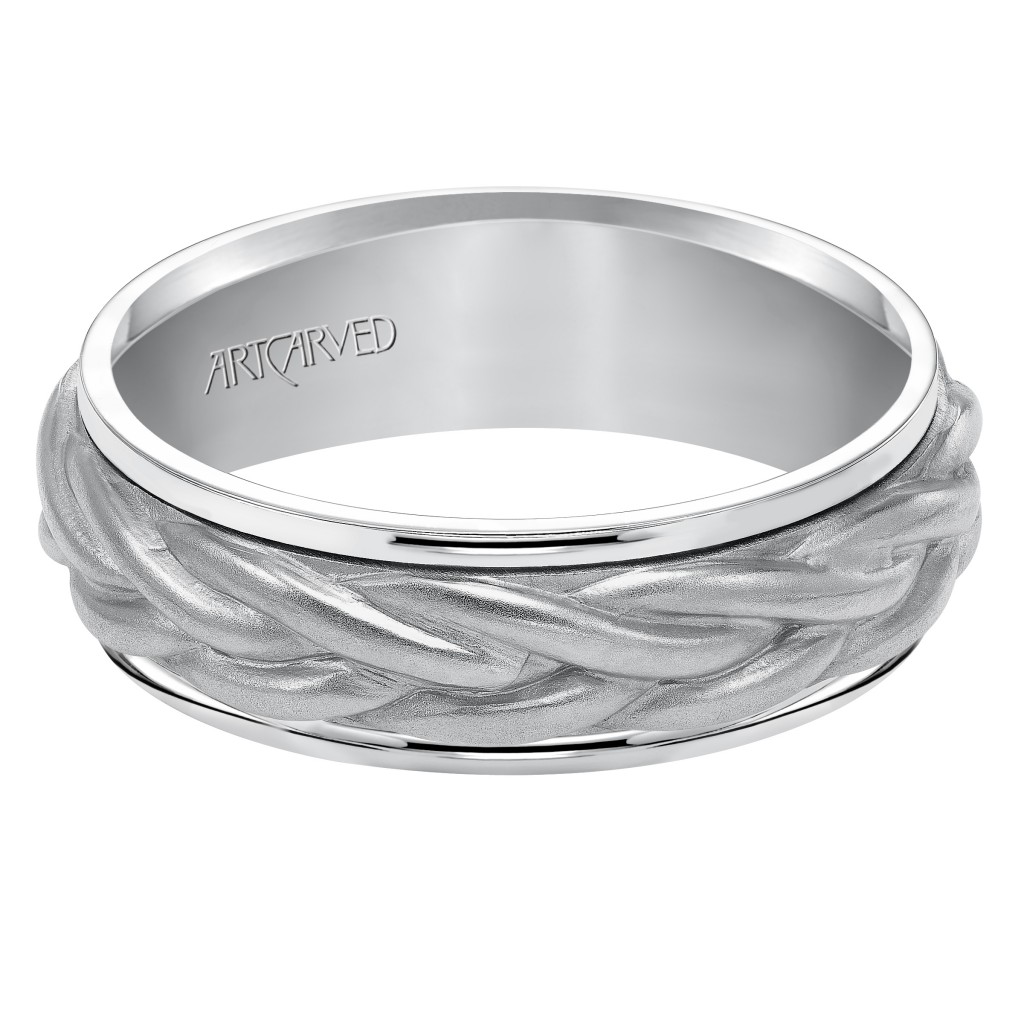 Wedding Band Consisting Of A Rope Center Motif And Flat Bright Rims