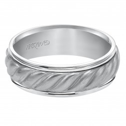 Wedding Band Consisting Of A Woven Center Motif And Flat Bright Rims