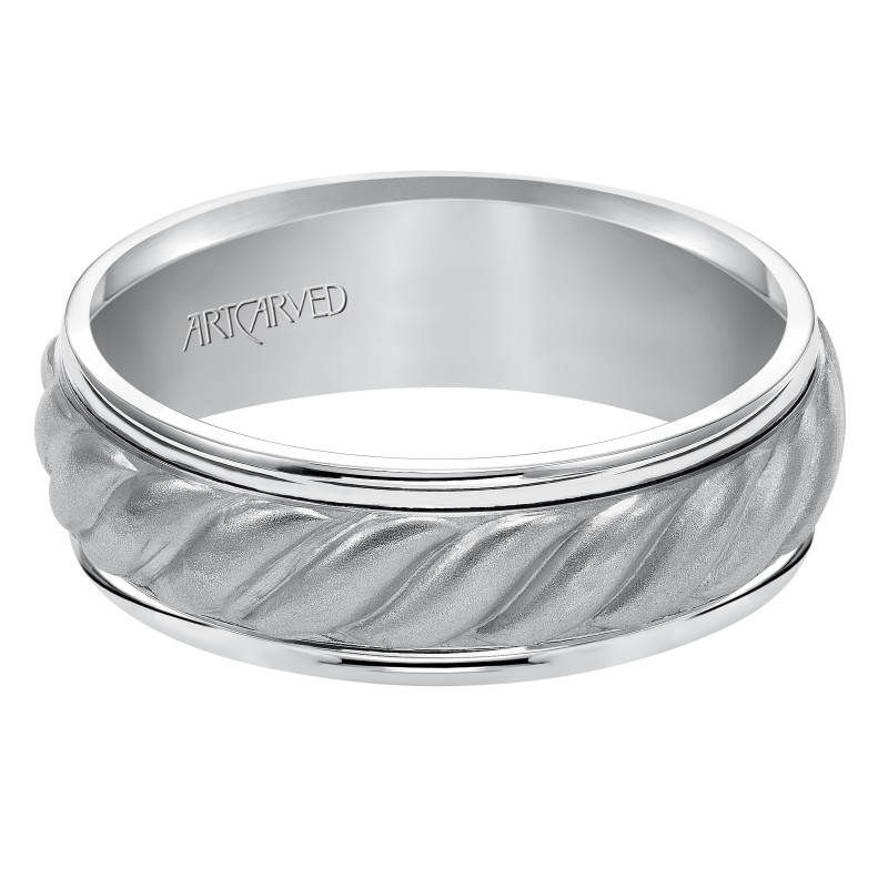 Wedding Band Consisting Of A Woven Center Motif And Flat Bright Rims