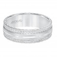 Men's Wedding Band With Satin Finish And Milgrain Edge, Rope Treatment On Top And The Sides With Flat Profile.