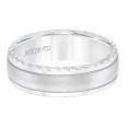 Men's Wedding Band With Soft Sand Finish And Round Edge, Rope Treatment On The Side With Milgrain Accent And Low Dome Profile.