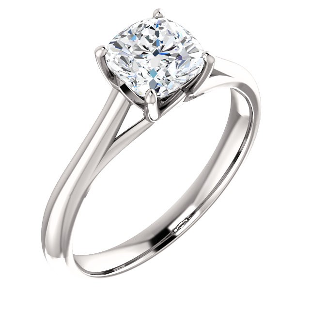 14K White 6.5 mm Round Engagement Ring