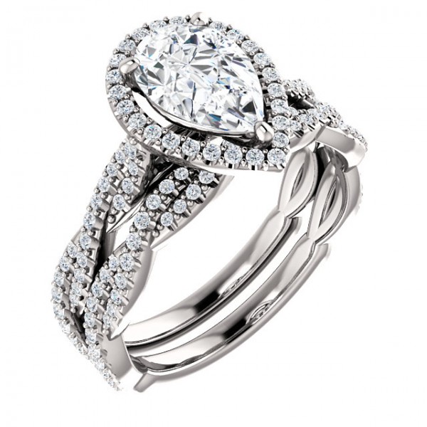 14K White 9x6 mm Pear Engagement Ring