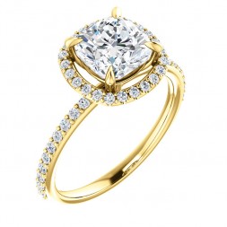 14K Yellow 7 mm Cushion Engagement Ring