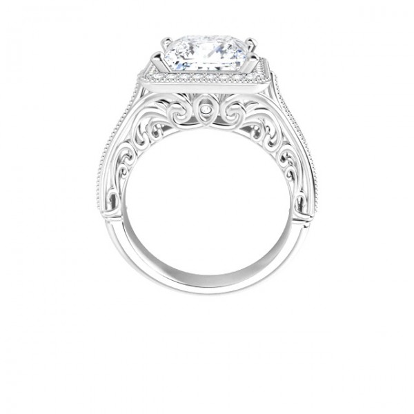 14K White 8x8 mm Square Vintage-Inspired Halo-Style Moissanite Engagement Ring