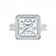 14K White 8x8 mm Square Vintage-Inspired Halo-Style Moissanite Engagement Ring