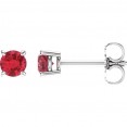 14kt White 4mm Round Ruby Earrings