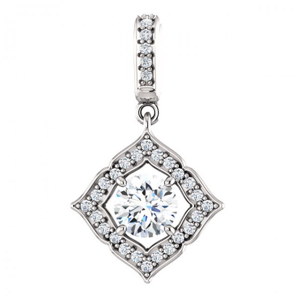 14 kt White Gold Halo 3/4ct D-E-F Moissanite Pendant.