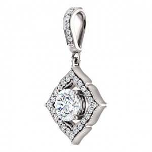 14 kt White Gold Halo 3/4ct D-E-F Moissanite Pendant.
