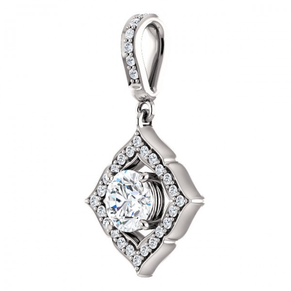 14 kt White Gold Halo 3/4ct D-E-F Moissanite Pendant.