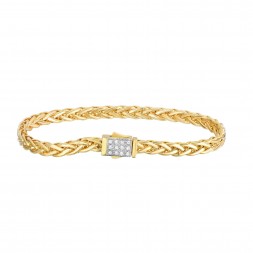 14K Gold 4.5Mm Woven  Bracelet With  Diamonds