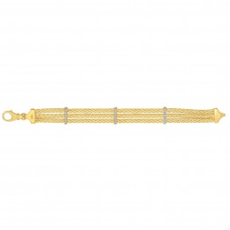 14K Gold  15Mm  Woven Bracelet With 3 Diamond Bar Stations