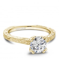 Noam Carver Engraved Yellow Gold Engagement Ring With Round Center Diamond