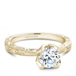 Noam Carver Engraved Yellow Gold Engagement Ring With Round Center Diamond