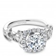 Noam Carver White Gold Engagement Ring With Cushion Halo, 18 Round Diamonds And Detailed Floral Band