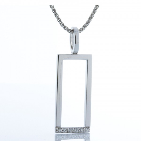 14 kt White Gold Open Rectangle Diamond Necklace