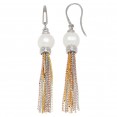 Bronze 8.5-9mm White Freshwater Cultured Pearl with Tri Tone Tassle Earrings