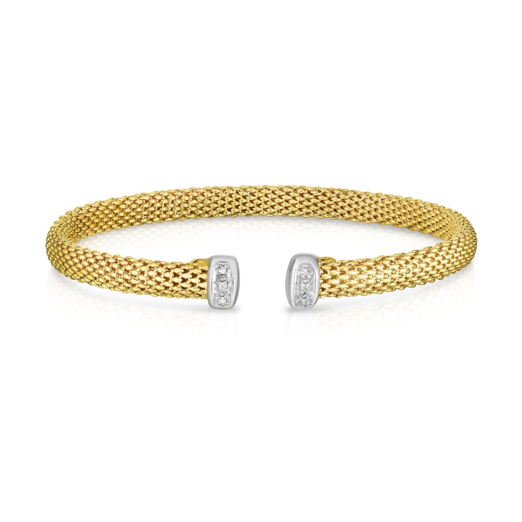 14K Gold 5Mm Popcorn Cuff With Diamonds