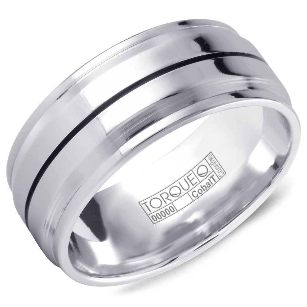 A White Cobalt Torque Band With Black Cobalt Line Detailing.
